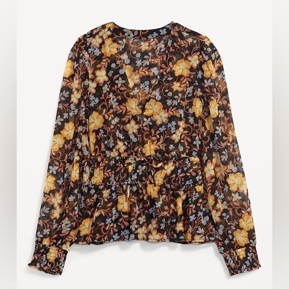 Old Navy V-Neck Smocked Floral Blouse Balloon Sleeve Babydoll Boho Peasant XL - Picture 4 of 15